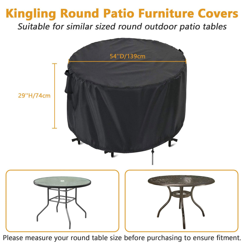 Kingling Patio Furniture Covers, 54 Inch Round Patio Table Cover For Outdoor Furniture, Heavy Duty Waterproof Patio Table And Ch