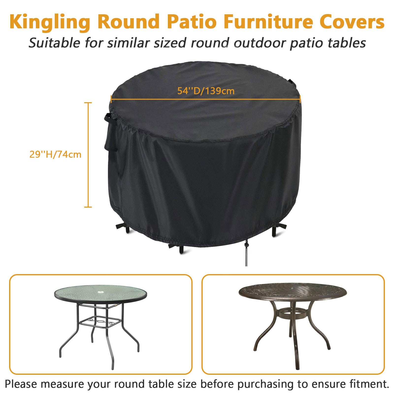 Kingling Patio Furniture Covers, 54 Inch Round Patio Table Cover For Outdoor Furniture, Heavy Duty Waterproof Patio Table And Ch