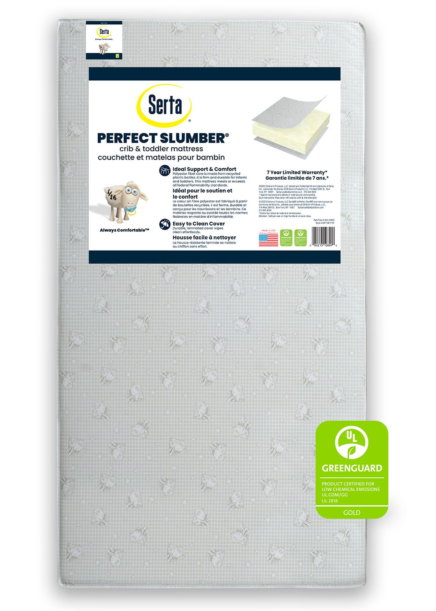Serta Perfect Slumber Dual Sided Crib And Toddler Mattress - Waterproof - Hypoallergenic - Premium Sustainably Sourced Fiber Cor