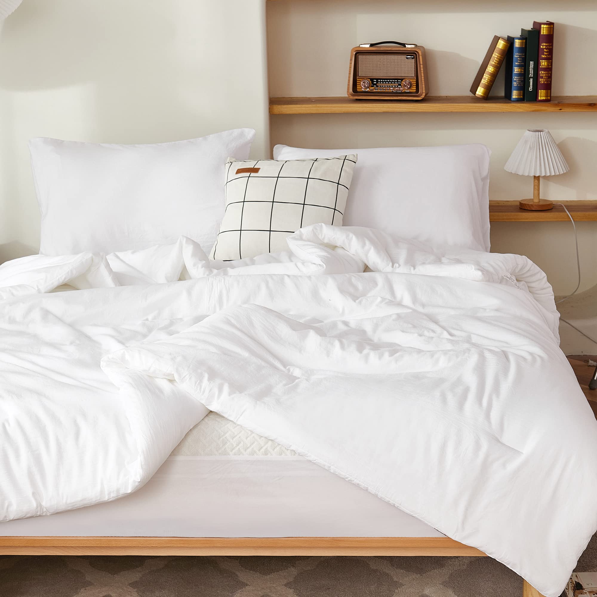 Litanika White Comforter Set Queen Size, 3 Pieces Lightweight Solid Bedding Comforter Set, All Season Fluffy Bed Set (90X90In Co