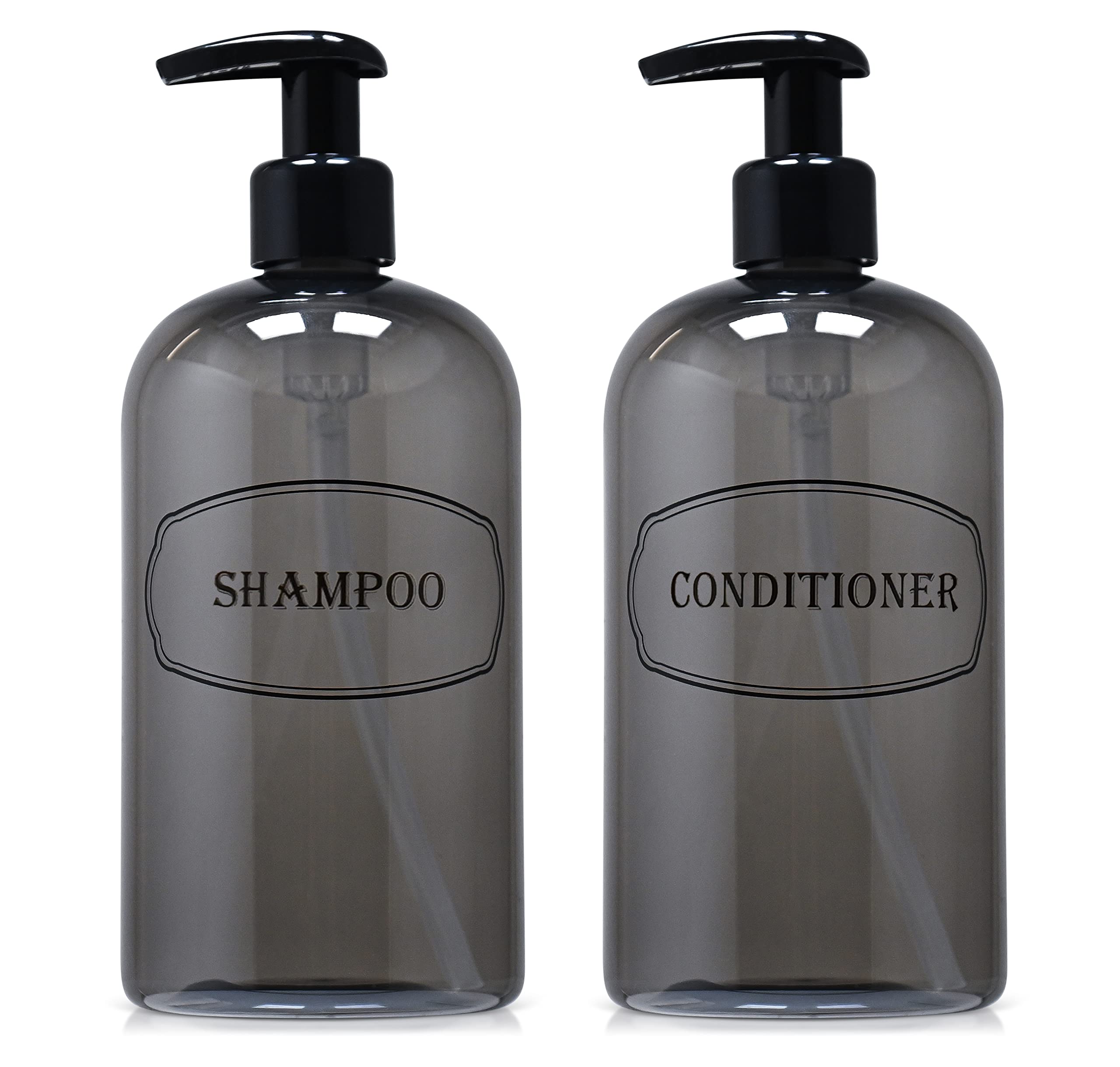 Bottiful Home-16 oz Gray Shampoo and Conditioner Shower Soap Dispensers-2 Refillable Empty PET Plastic Pump Bottle Shower Contai