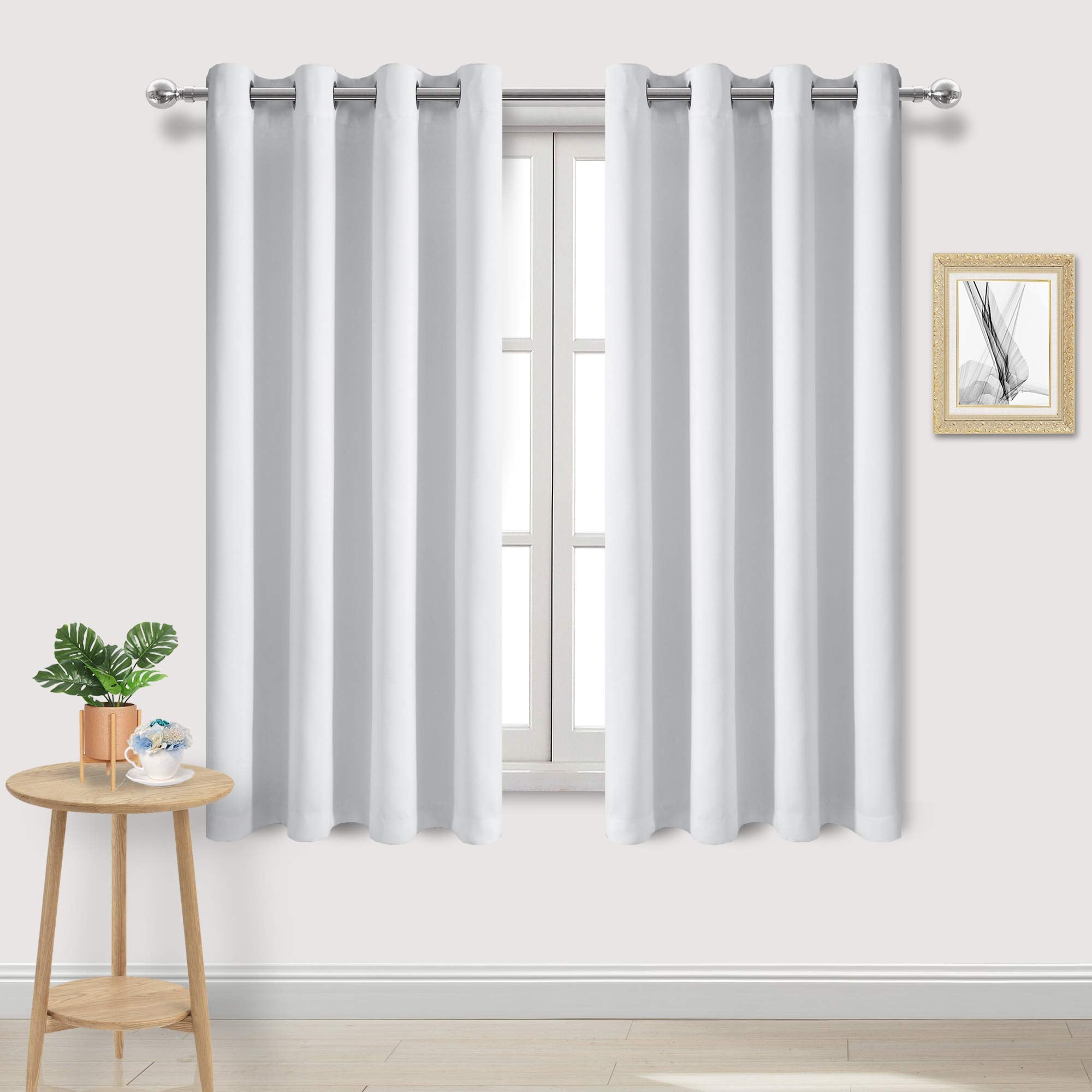 Dwcn Greyish White Room Darkening Curtains For Living Room, Thermal Curtains W52 X L63 Inch Length, Set Of 2 Panels