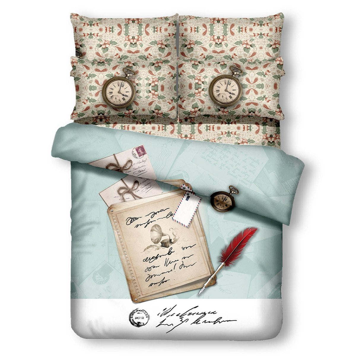 Dolce Mela Dm500Q 6 Piece Duvet Cover Set, Queen, Clocks