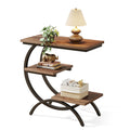 LITTLE TREE End Table Set 2, Narrow End Table with 3 Storage Shelves, Industrial C-Shaped Small Sofa Side Table for Living Room,
