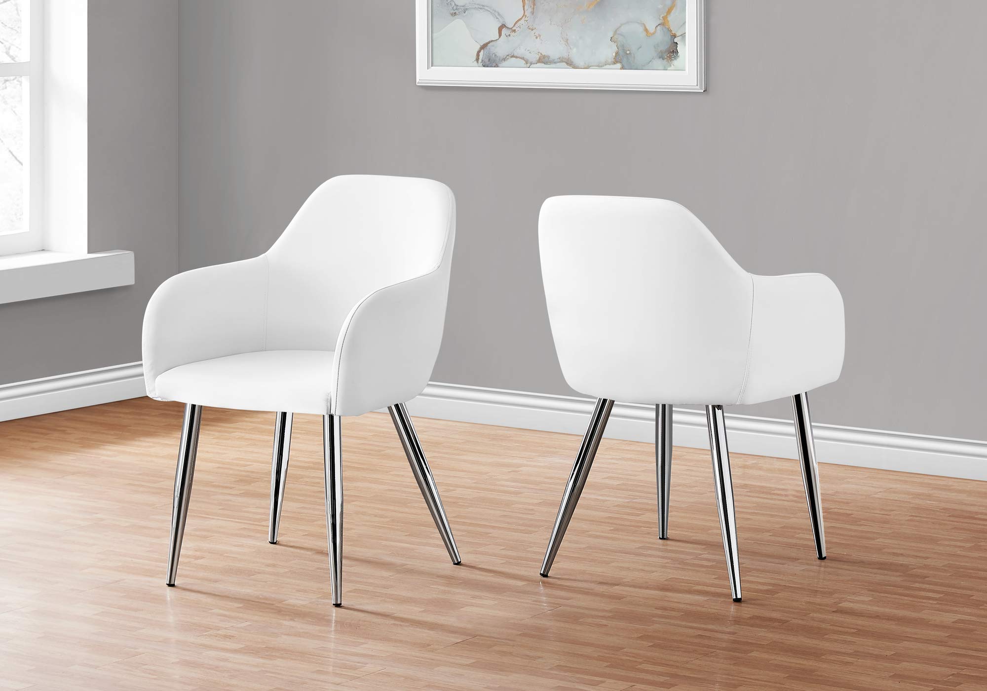 Monarch Specialties I 1190 Dining Chair, Set of 2, Side, Upholstered, Kitchen, Dining Room, Pu Leather Look, Metal, White, Chrome, Contemporary, Modern