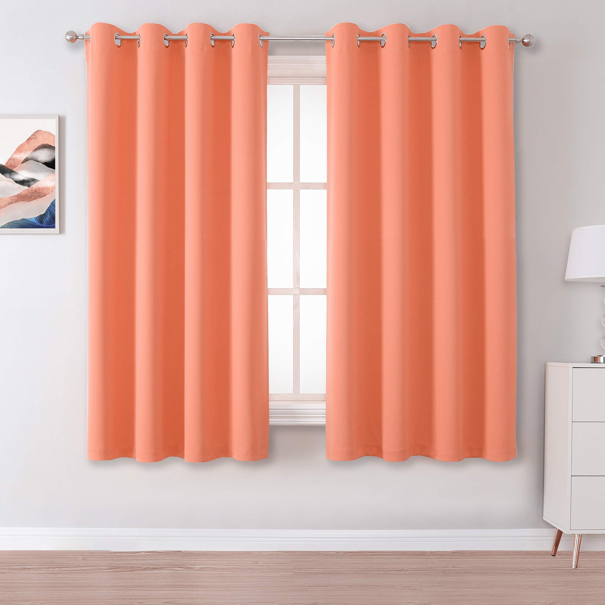 Dualife Coral Curtain Panels For Bedroom 45 Inch Length 2 Panels Set Room Darkening Curtains With Grommet 52 W X 45 L Inch Burnt