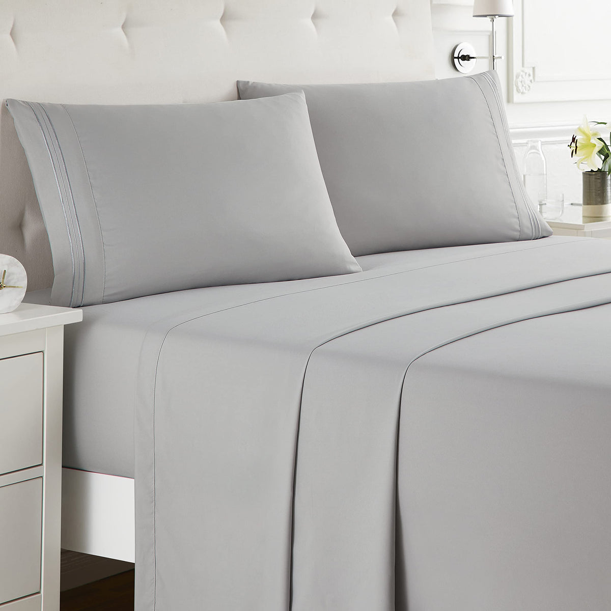 Nestl King Size Sheets Set - 4 Piece King Sheets, Deep Pocket, Hotel Luxury, Extra Soft, Breathable And Cooling, Light Grey King