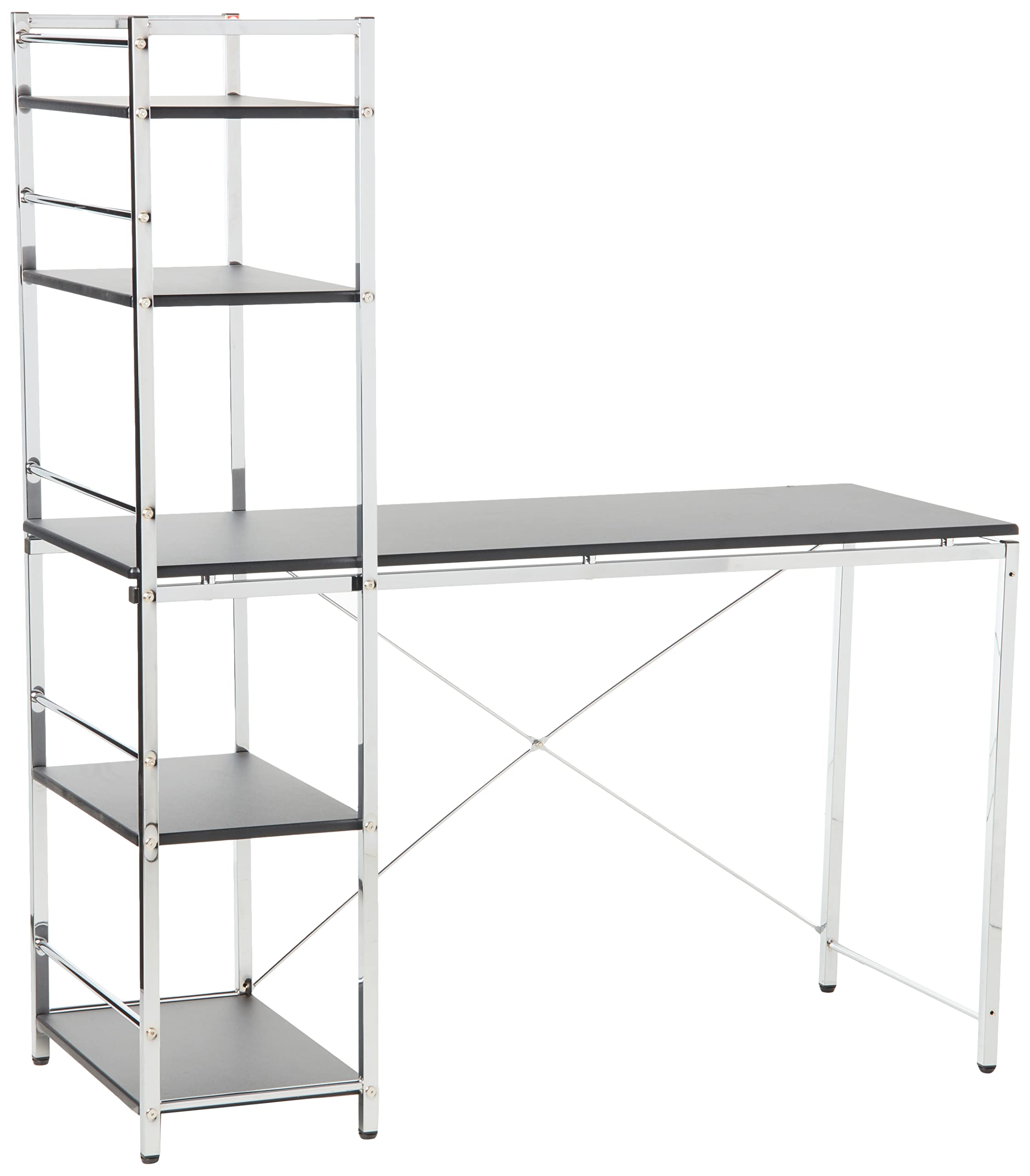 Acme Elvis Wooden Computer Desk With Shelves In Black And Chrome