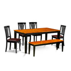 East West Furniture NIAV6-BCH-LC 6 Piece Dining Table Set Contains a Rectangle Dining Room Table with Butterfly Leaf and 4 Faux Leather Upholstered Chairs with a Bench, 36x66 Inch, Black & Cherry
