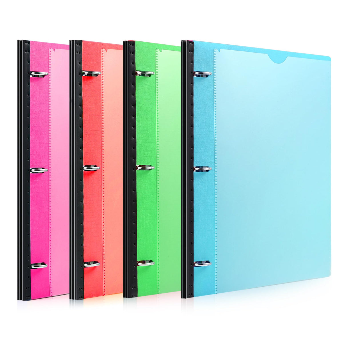 Makhistory Telescoping 3 Ring Binder-4Pcs, Flexible Binder With Customized Front Cover+Clear Catalog Pocket+3 Round Rings, Flat
