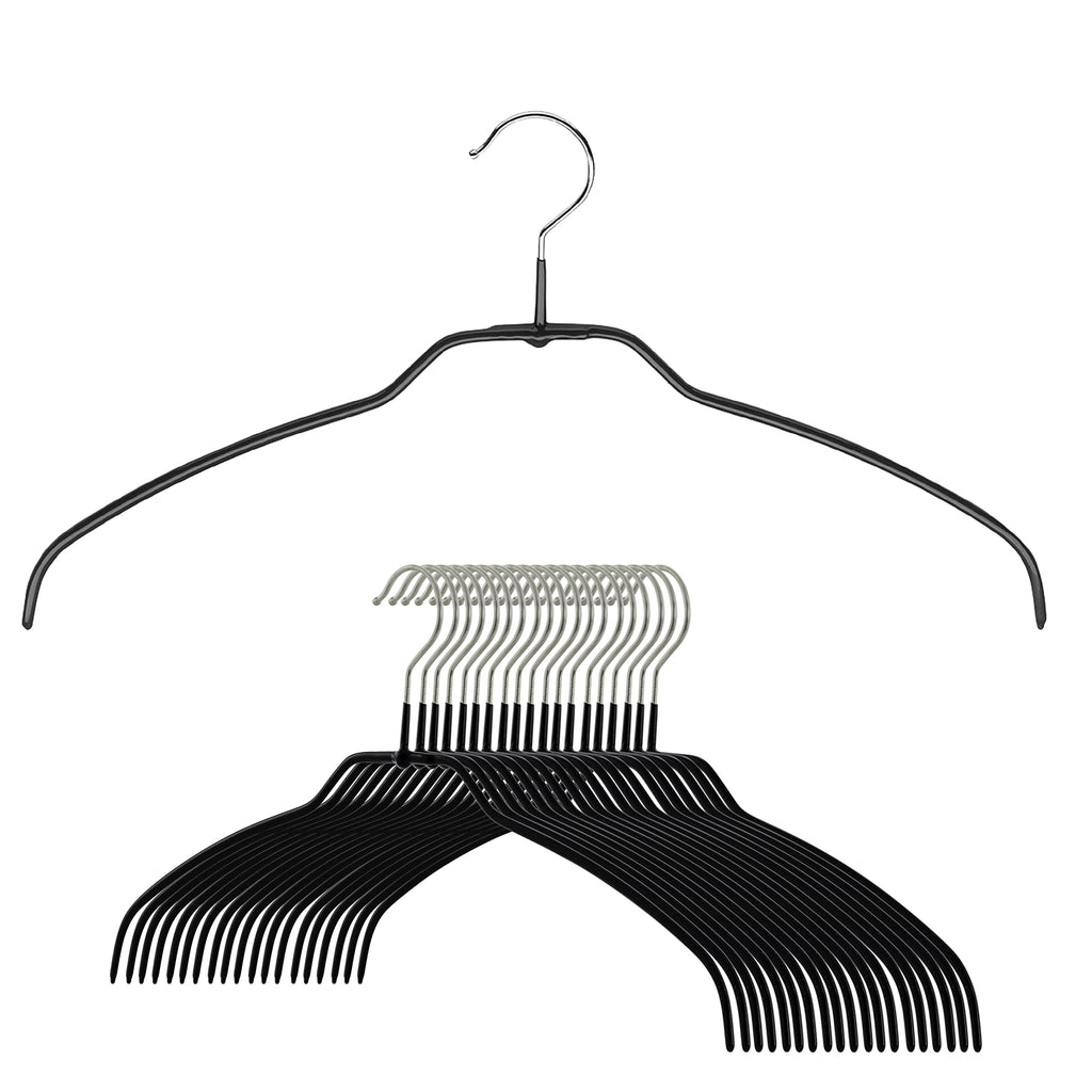 Mawa Reston Lloyd Silhouette Ultra-Thin Series, Non-Slip Space Saving Shirt Hanger, Style 42/FT, Pack of 20, Black, 20 Count
