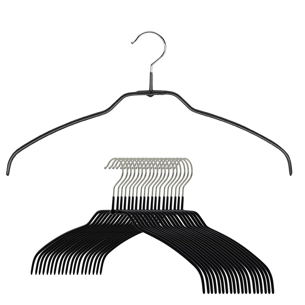 Mawa Reston Lloyd Silhouette Ultra-Thin Series, Non-Slip Space Saving Shirt Hanger, Style 42/FT, Pack of 20, Black, 20 Count