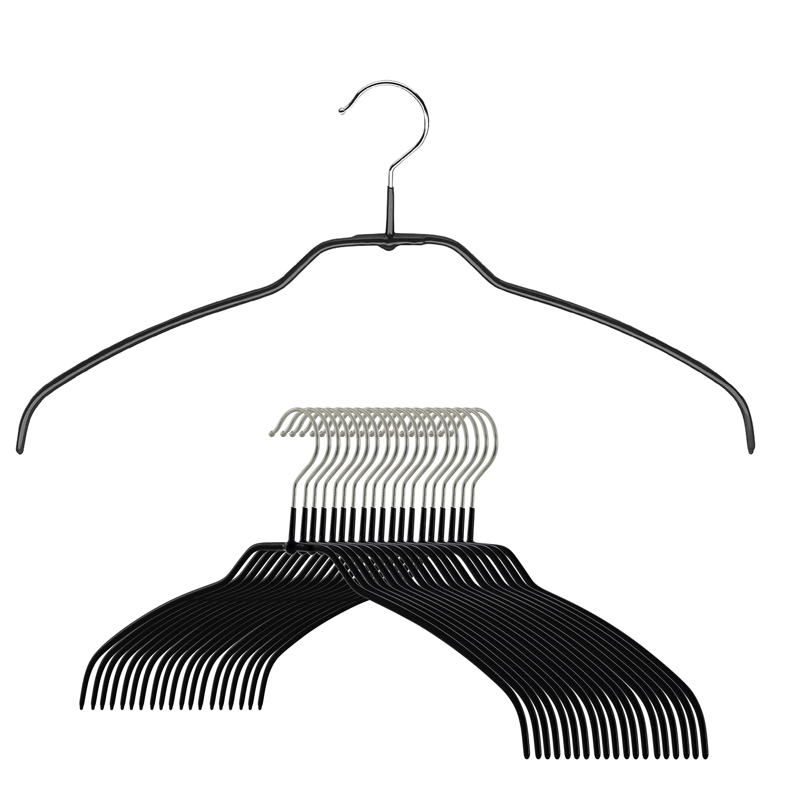 Mawa Reston Lloyd Silhouette Ultra-Thin Series, Non-Slip Space Saving Shirt Hanger, Style 42/FT, Pack of 20, Black, 20 Count