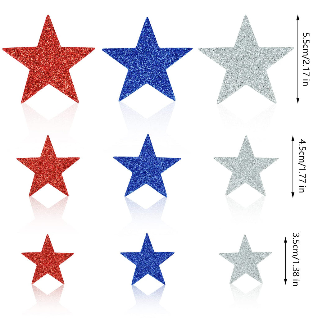 Tongcloud 150Pcs Patriotic Glitter Star Foam Glitter Star Foam Sticker July 4Th Patriotic Star Stickers Self-Adhesive Independen