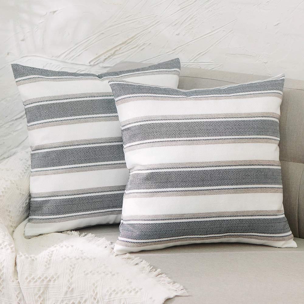 Natus Weaver 2 Pieces Stripe Pillow Case Soft Linen Square Decorative Throw Cushion Cover Pillowcase With Invisible Zipper For B