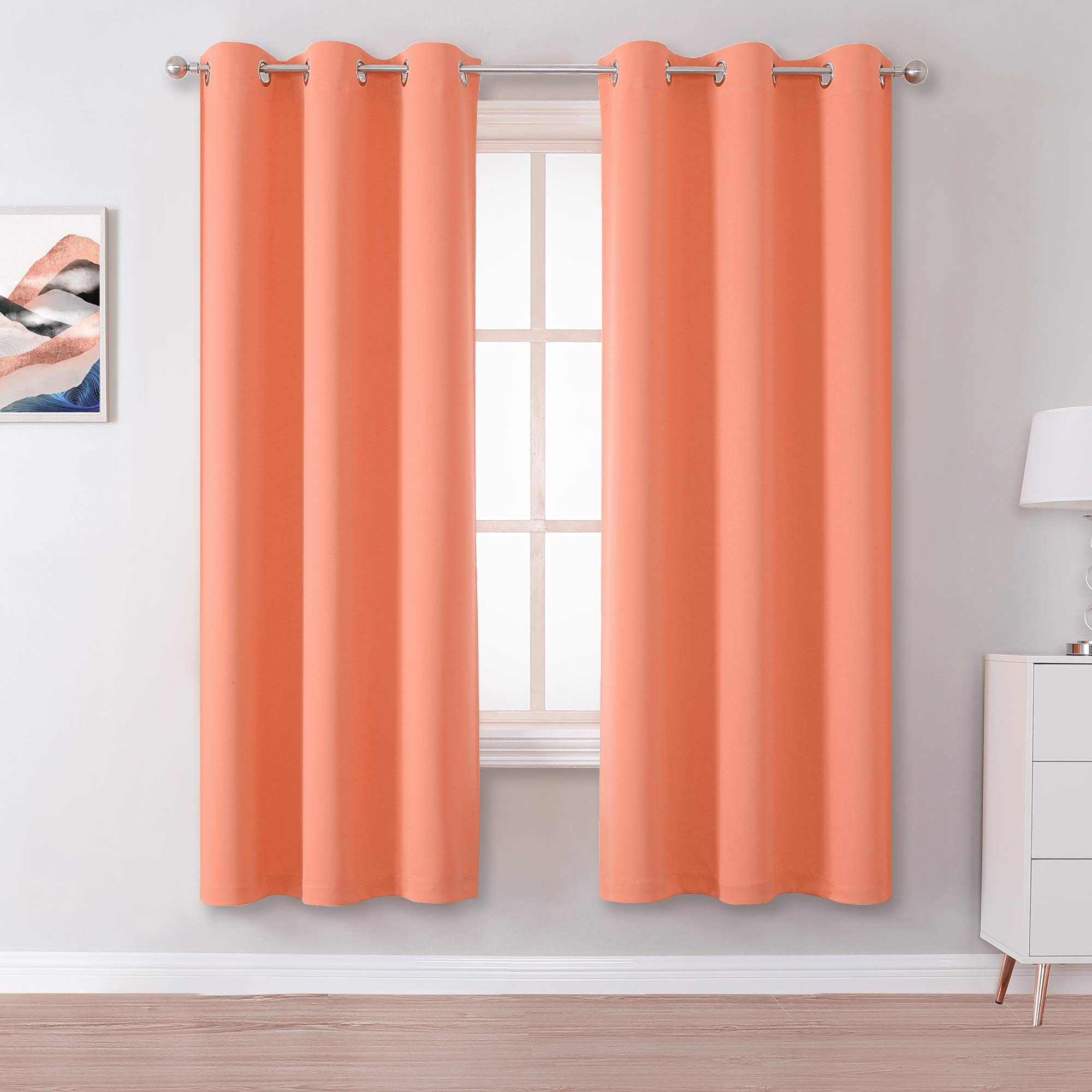 Dualife Burnt Coral Curtains For Bedroom 72 Inch Length 2 Panels Set Blackout Window Curtain Panels With Grommet Solid Thermal I