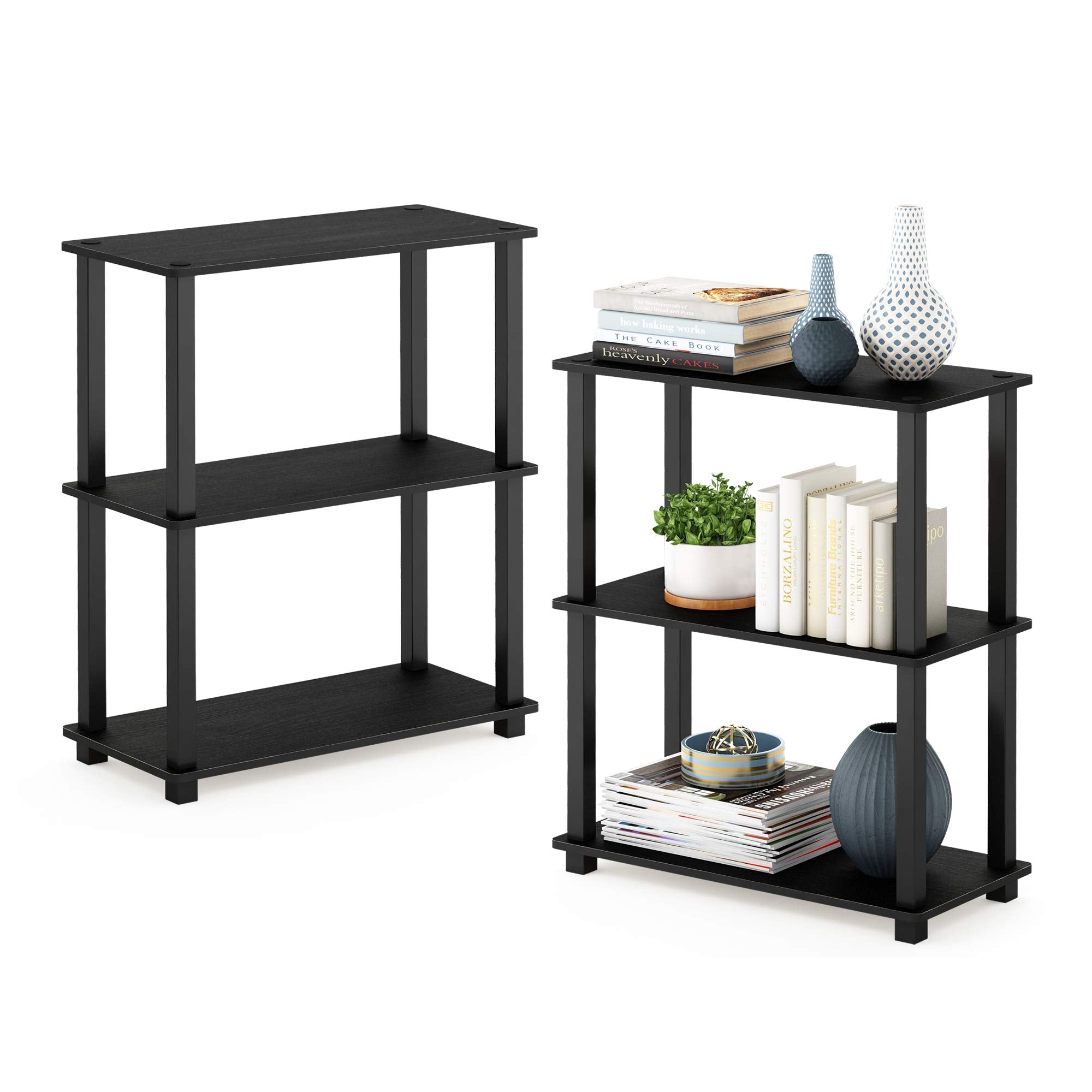 Furinno Turn-S-Tube 3-Tier Compact Multipurpose Shelf 2-Pack Americano/Black