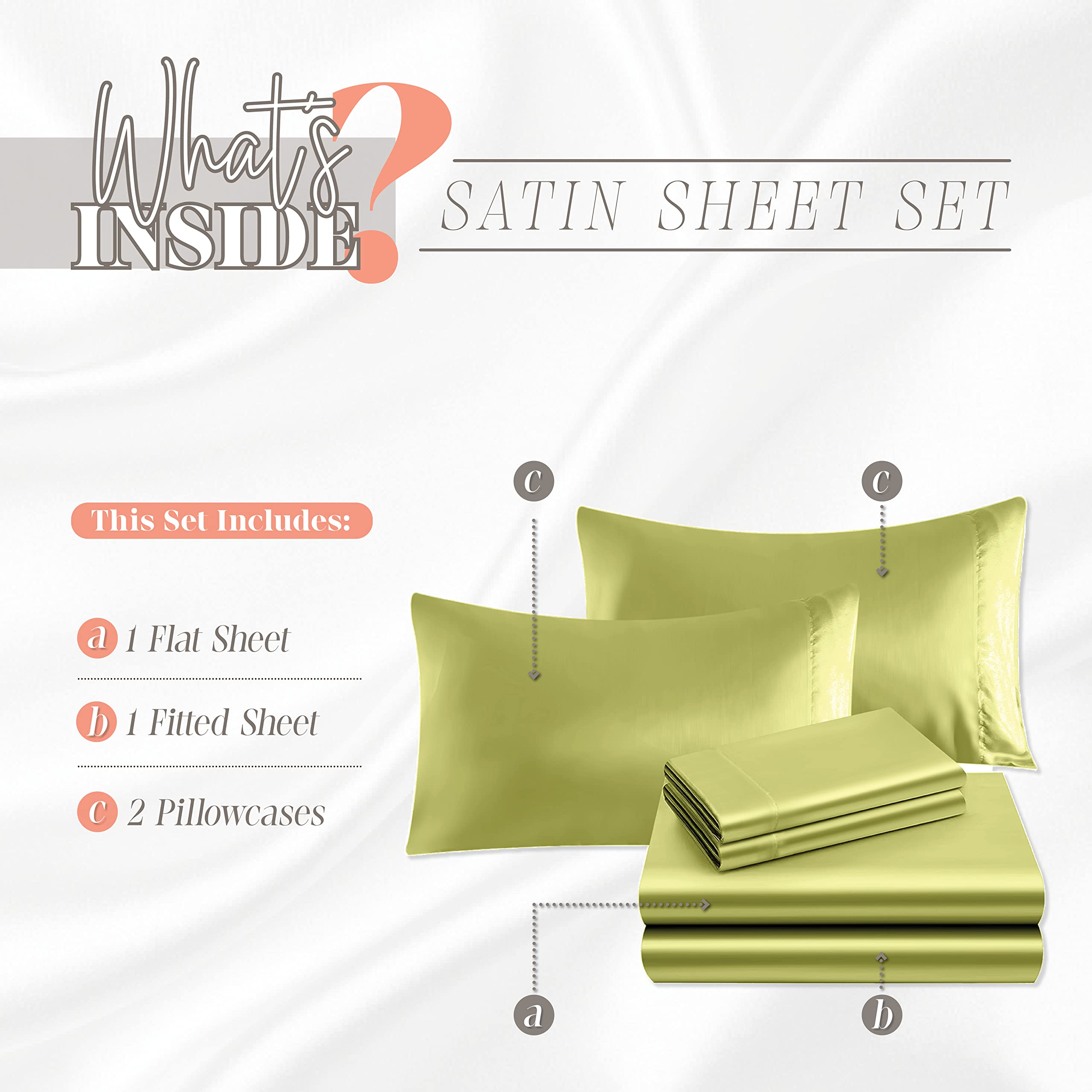 Elegant Comfort Luxurious 4-Piece Silky Satin Sheet Set, Skin And Hair Friendly, Wrinkle, Fade, Stain Resistant With Deep Pockets Fitted Sheet, Cooling Soft Satin Sheet Set, Full, Pistachio Green