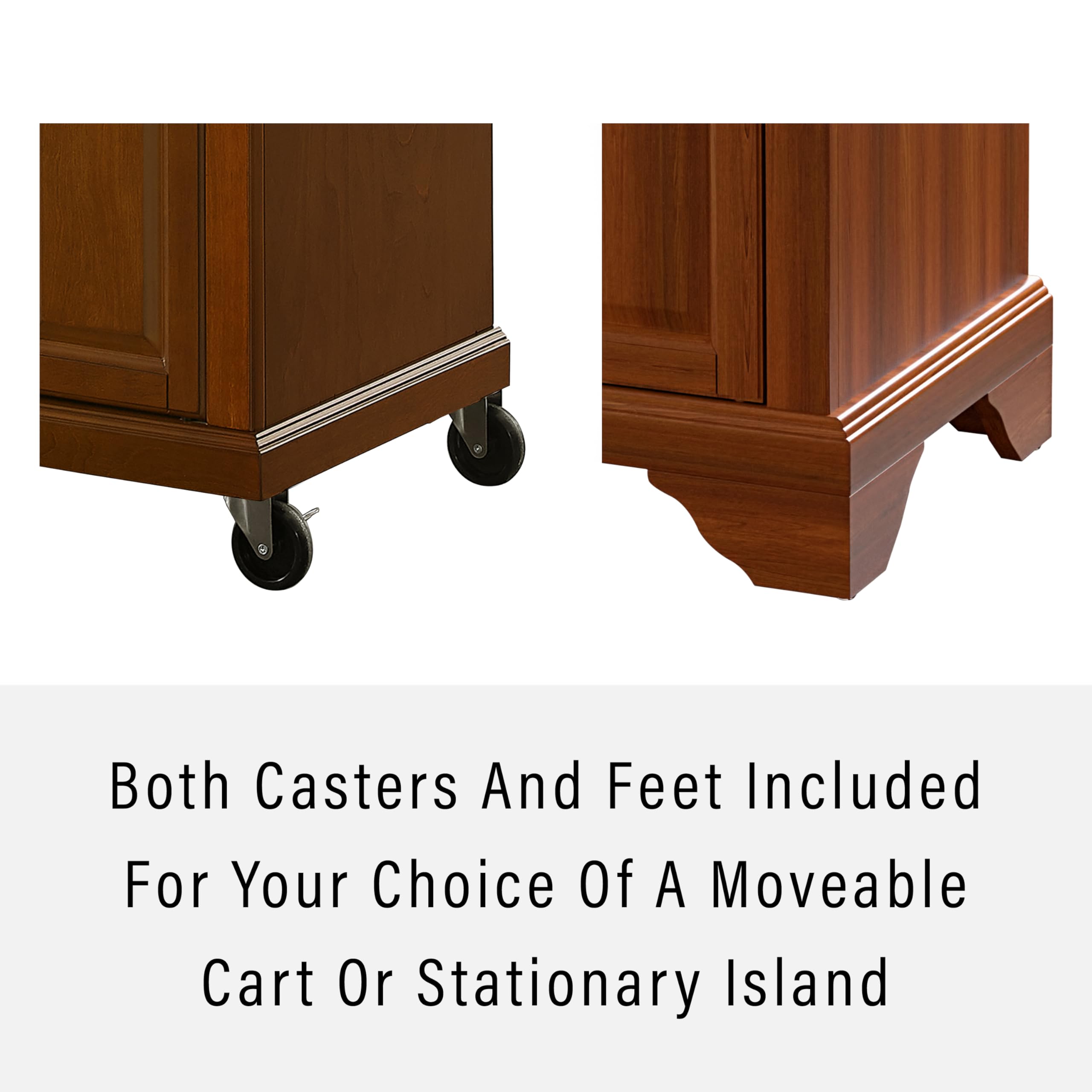 Crosley Furniture Lafayette Stone Top Rolling Kitchen Island Storage Cart, Microwave Stand, Spice Rack, Cherry