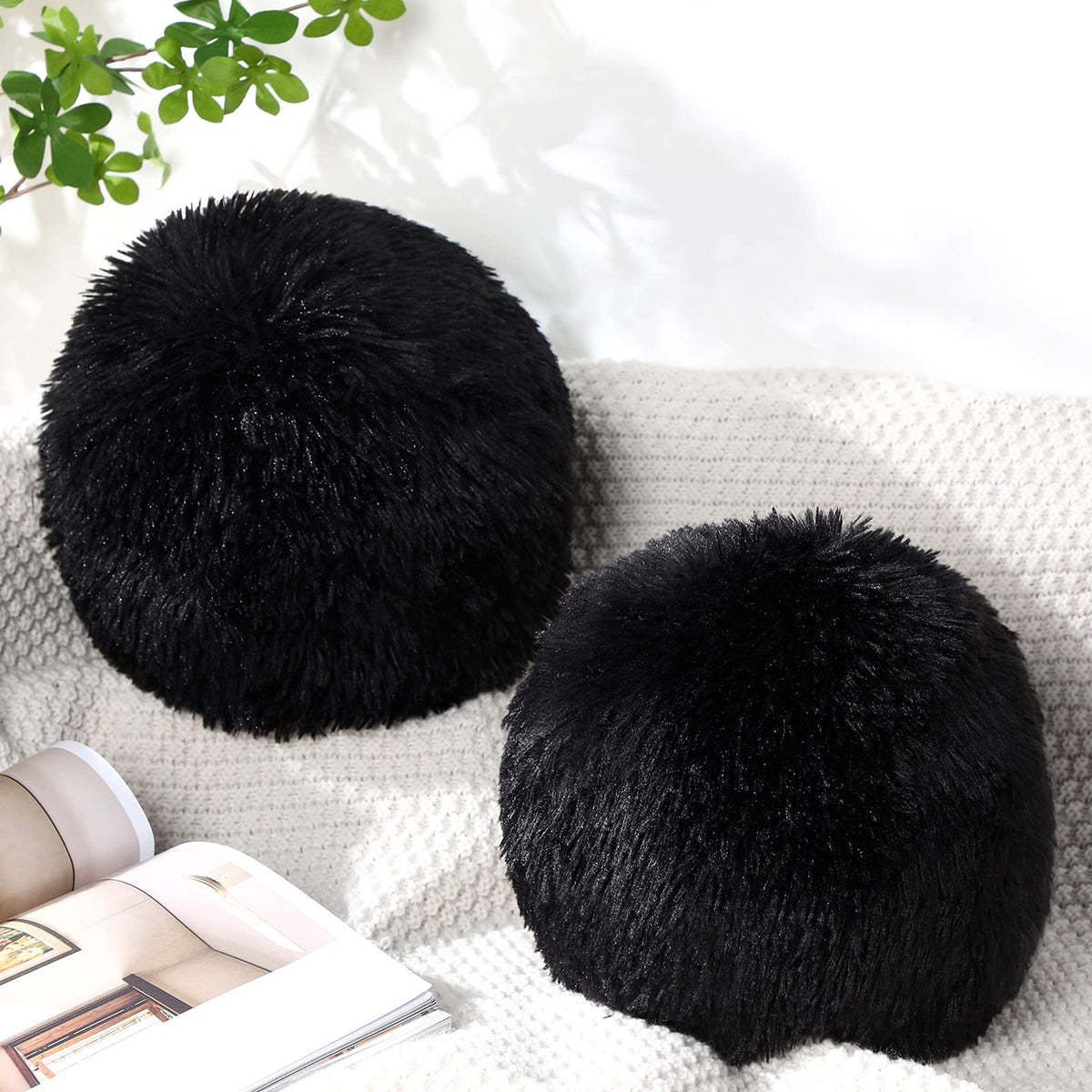 2 Pieces Plush Ball Throw Pillow Round Pillow 10 Inch Soft Circle Pillow Decorative Ball Pillow Spherical Fuzzy Pillows For Bedr