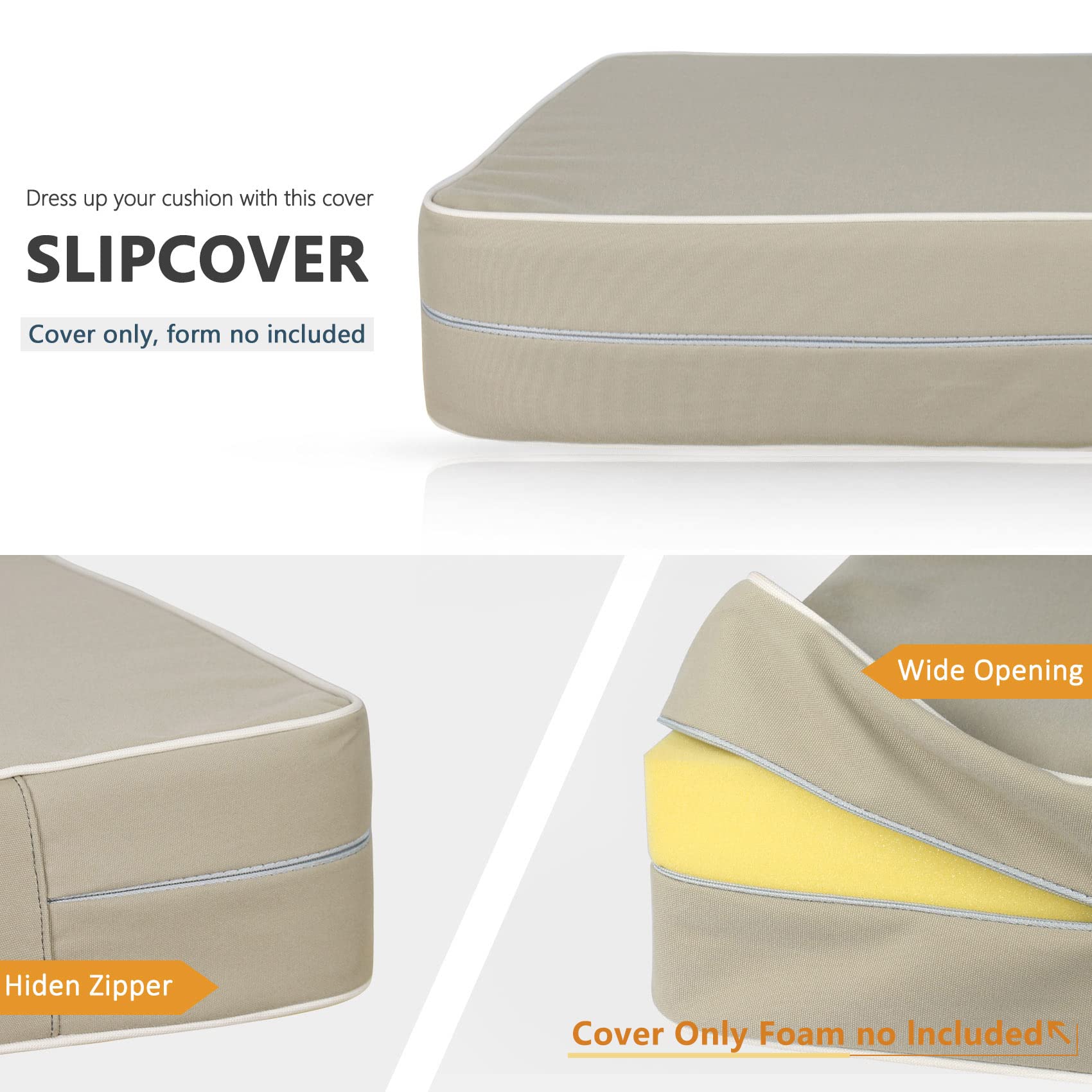 Porch Shield Outdoor Cushion Slipcovers Patio Chair Seat Cushion Covers Set 4 Waterproof Fade Resistant 23 X 23 X 4 Inch, Beige