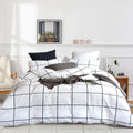 Karever White Grid Comforter Set Big Grid Bedding Set King White Black Plaid Printed Stripes Women Checkered Comforters Bedding