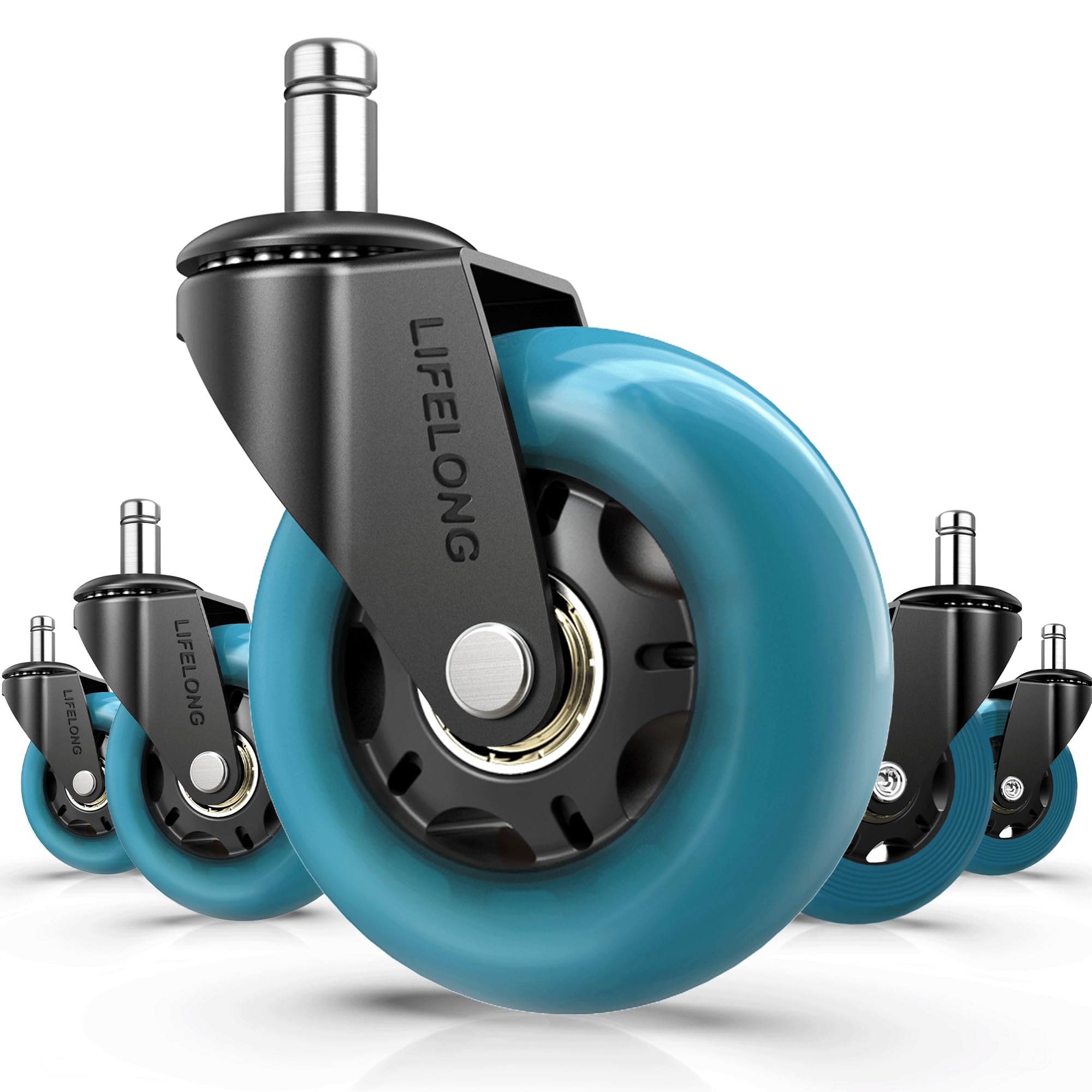 Lifelong Office Chair Wheels Replacement Rubber Chair Casters For Hardwood Floors And Carpet, Set Of 5, Heavy Duty Casters Offic