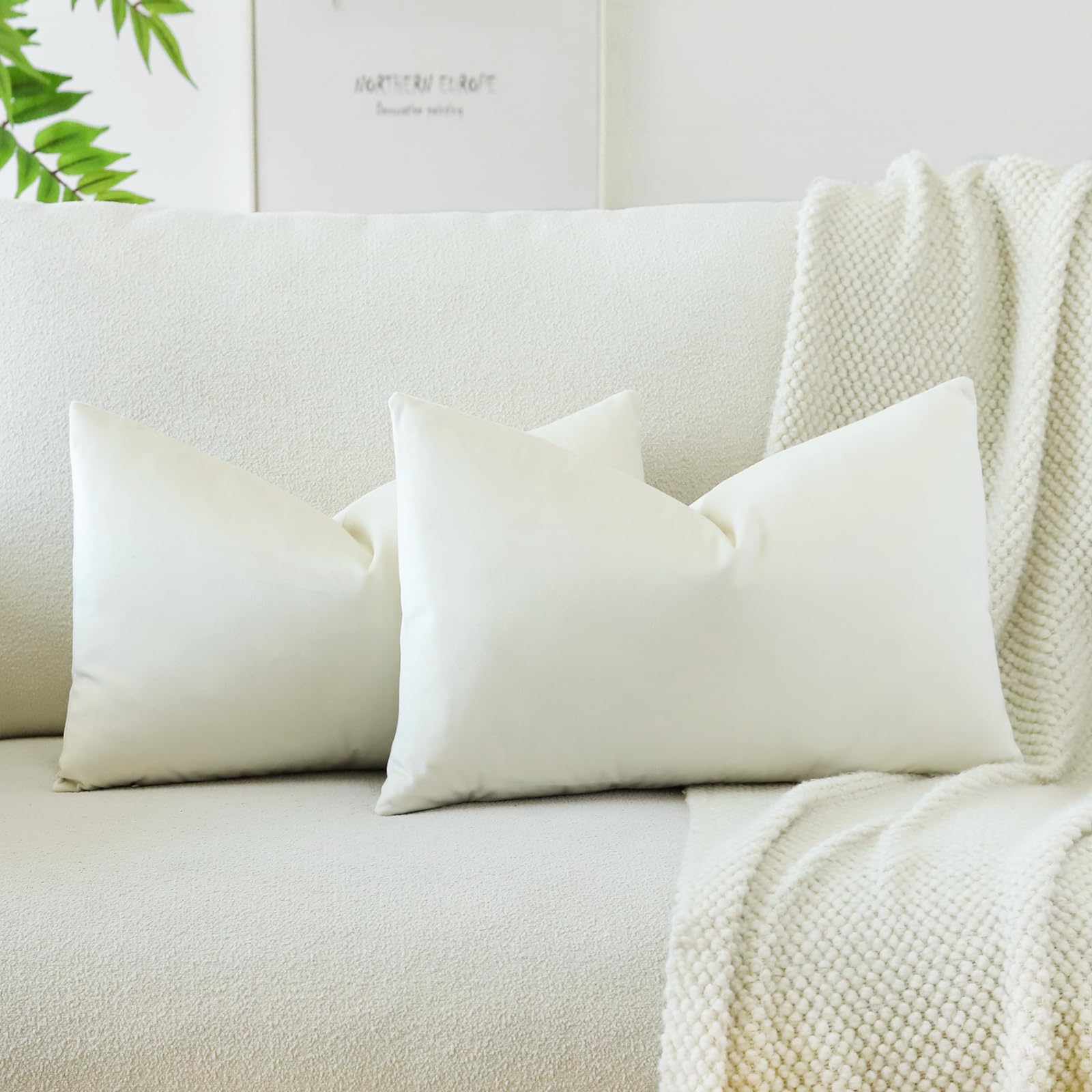 Otostar Pack Of 2 Velvet Soft Solid Decorative Throw Pillow Covers 16 X 24 Inch Pillow Covers Lumbar Cushion Case Couch Pillowcases For Sofa Bed Home Decor (Cream White)