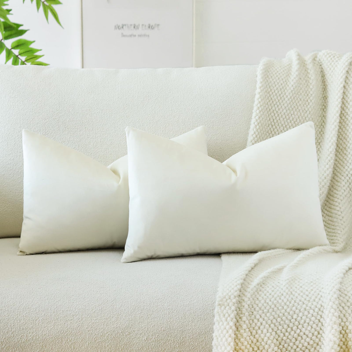 Otostar Velvet Soft Solid Decorative Throw Pillow Covers 12 X 20 Inch Pillow Covers Lumbar Cushion Case Couch Pillowcases For Sofa Bed Home Decor Pack Of 2 (Cream White)