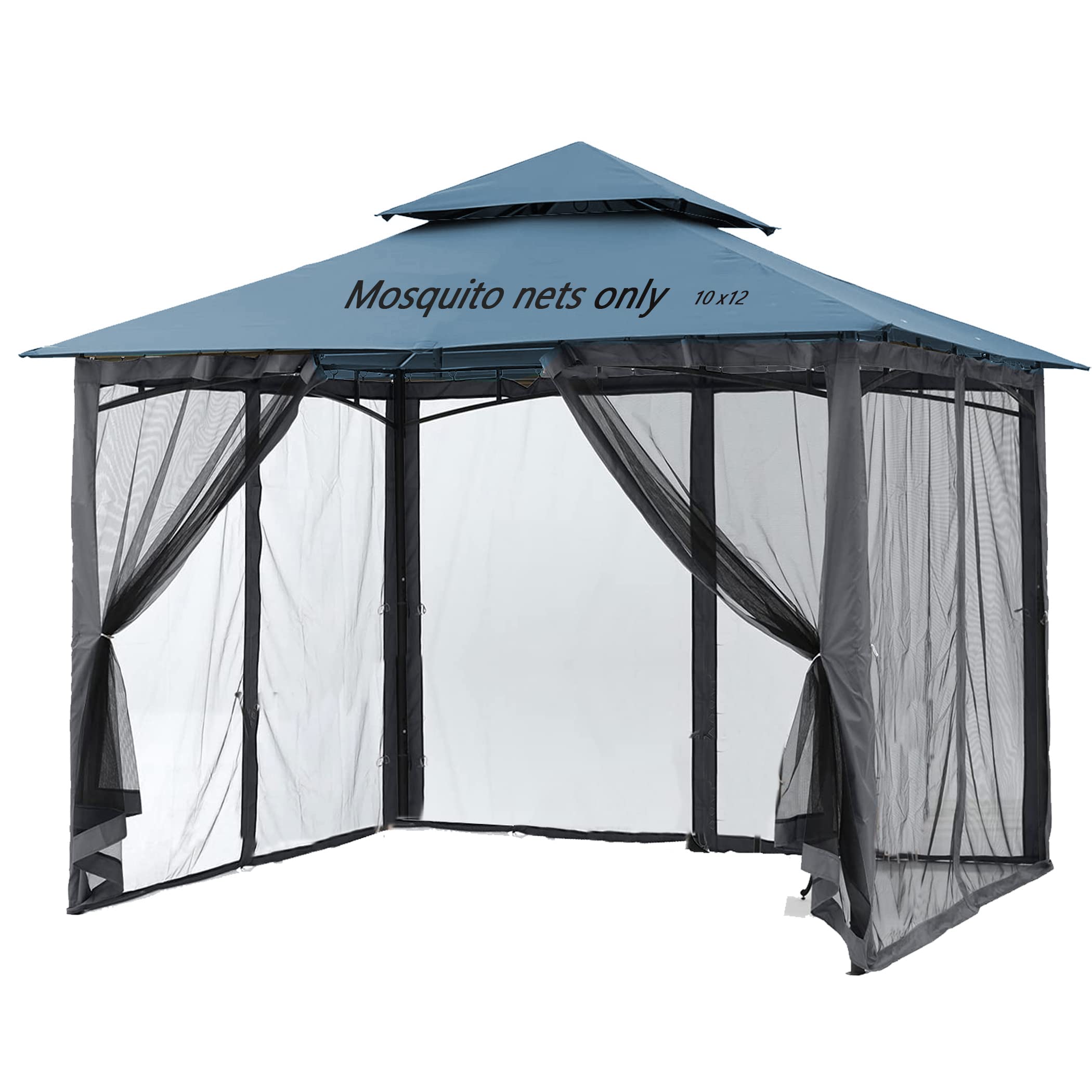 Mosquito Netting For Gazebo Canopy, Replacement Screen Walls Netting With Slip Rings, 4-Door Zipper, Easy To Install Black (Net
