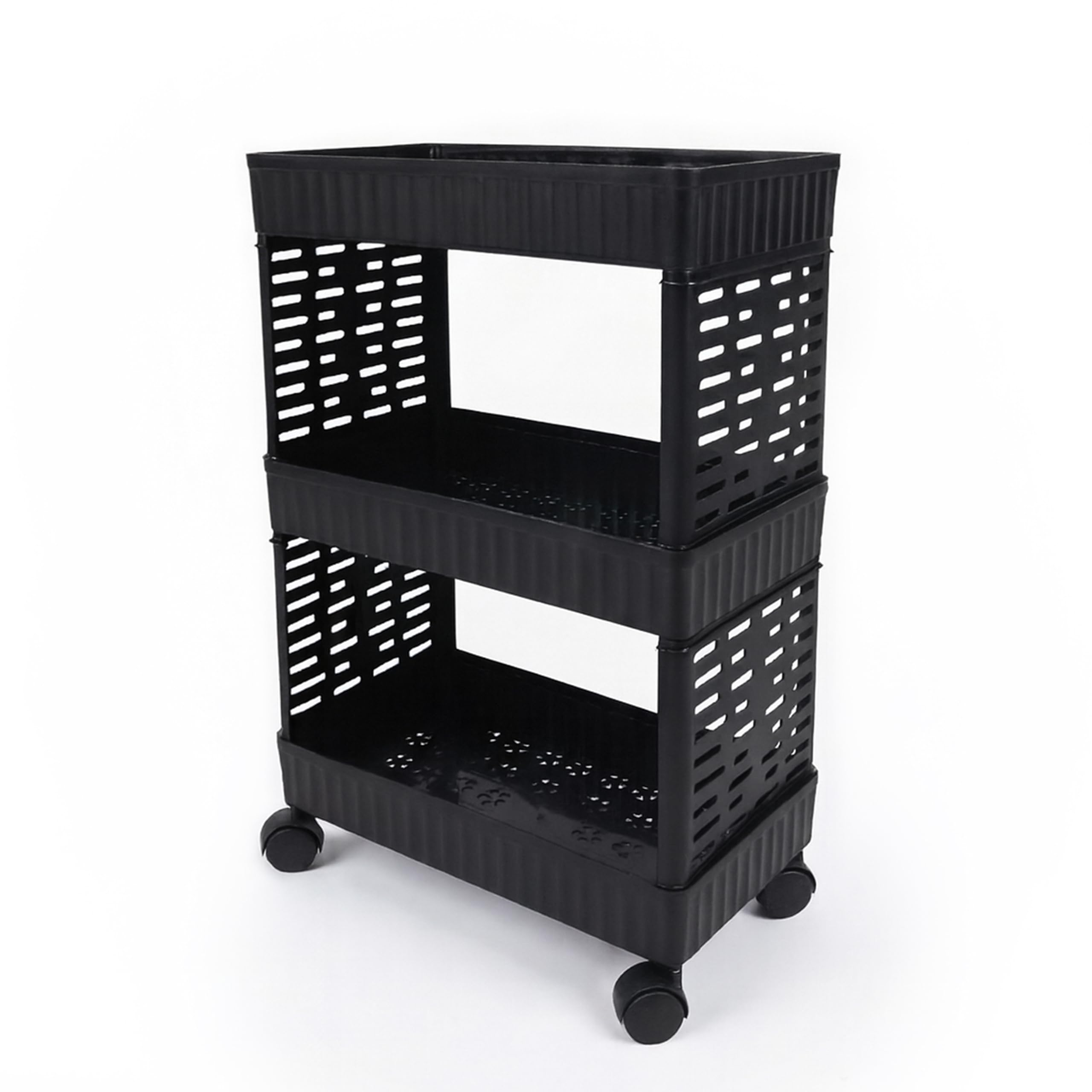 Wonju 3Tier Plastic Storage Trolley With Wheels | Slim Fruit & Vegetable Rack For Kitchen, Bathroom, Pantry & Office | Ventilat