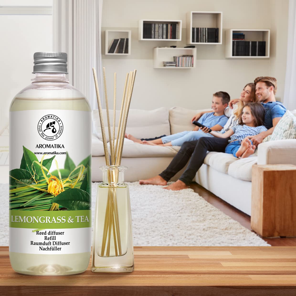 Reed Diffuser Refill Lemongrass - Tea 17.0 Fl Oz - Scented Diffuser - Room Diffuser Refill With Scent - Room Freshener - Home Fr