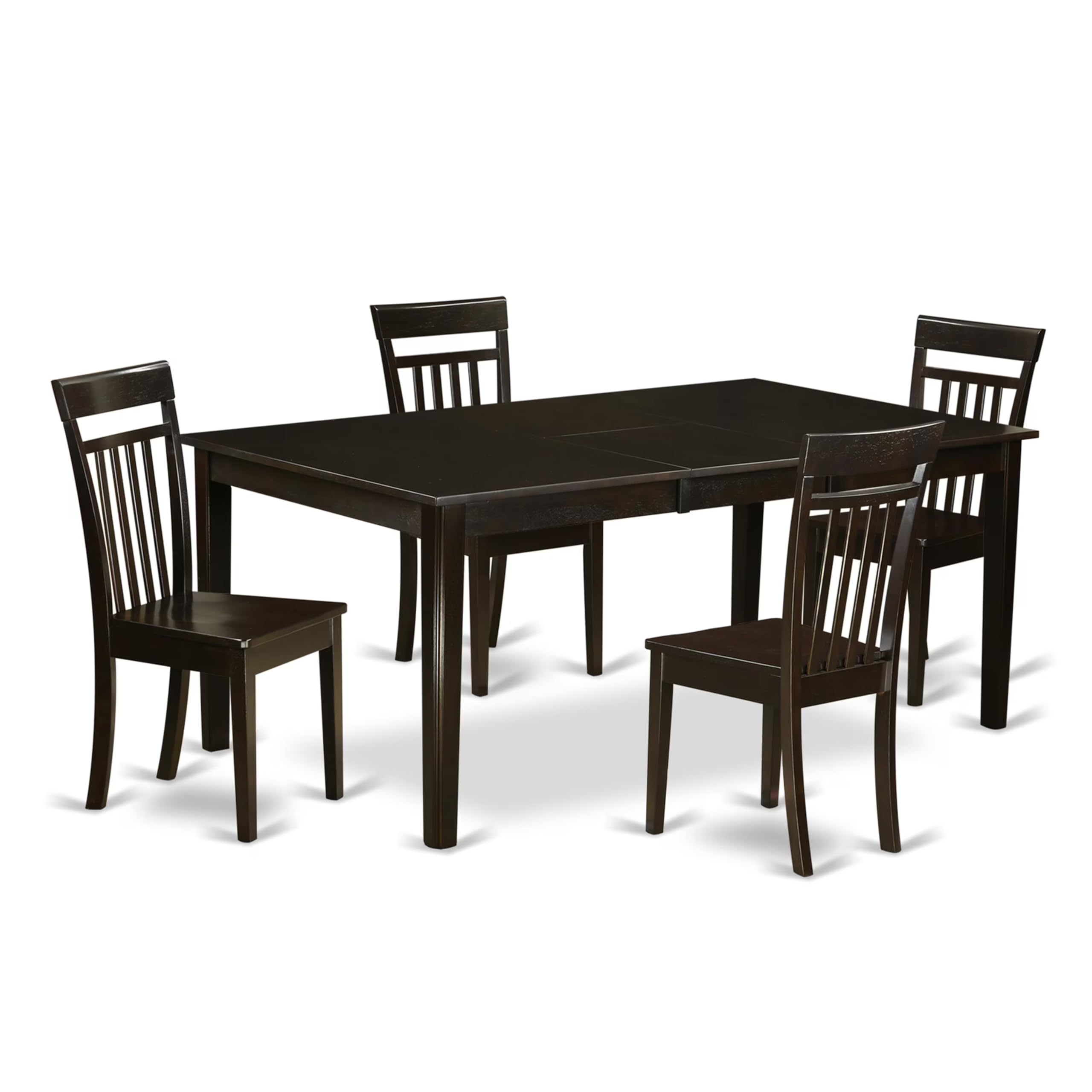 East West Furniture HECA5-CAP-W 5 Piece Dining Set Includes a Rectangle Dining Room Table with Pedestal and 4 Kitchen Chairs, 42x72 Inch, Cappuccino