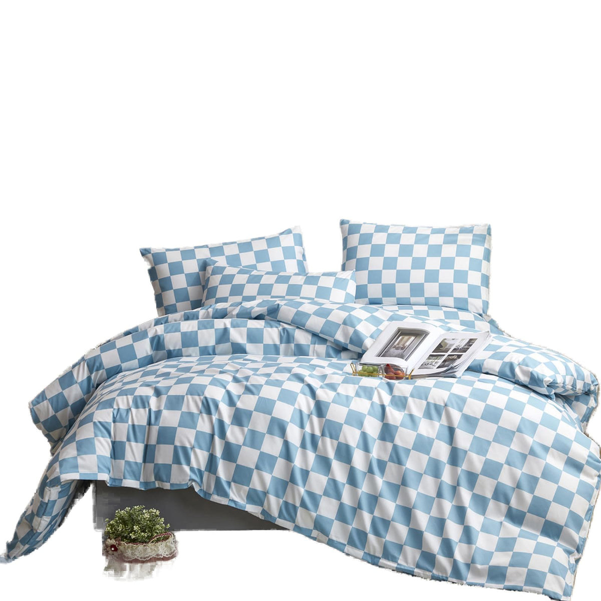 Houseri Light Blue White Plaid Twin Size Comforter Sets Boys Girls Kids Baby Blue Buffalo Checkered Bedding Set Twin Aqua Blue G