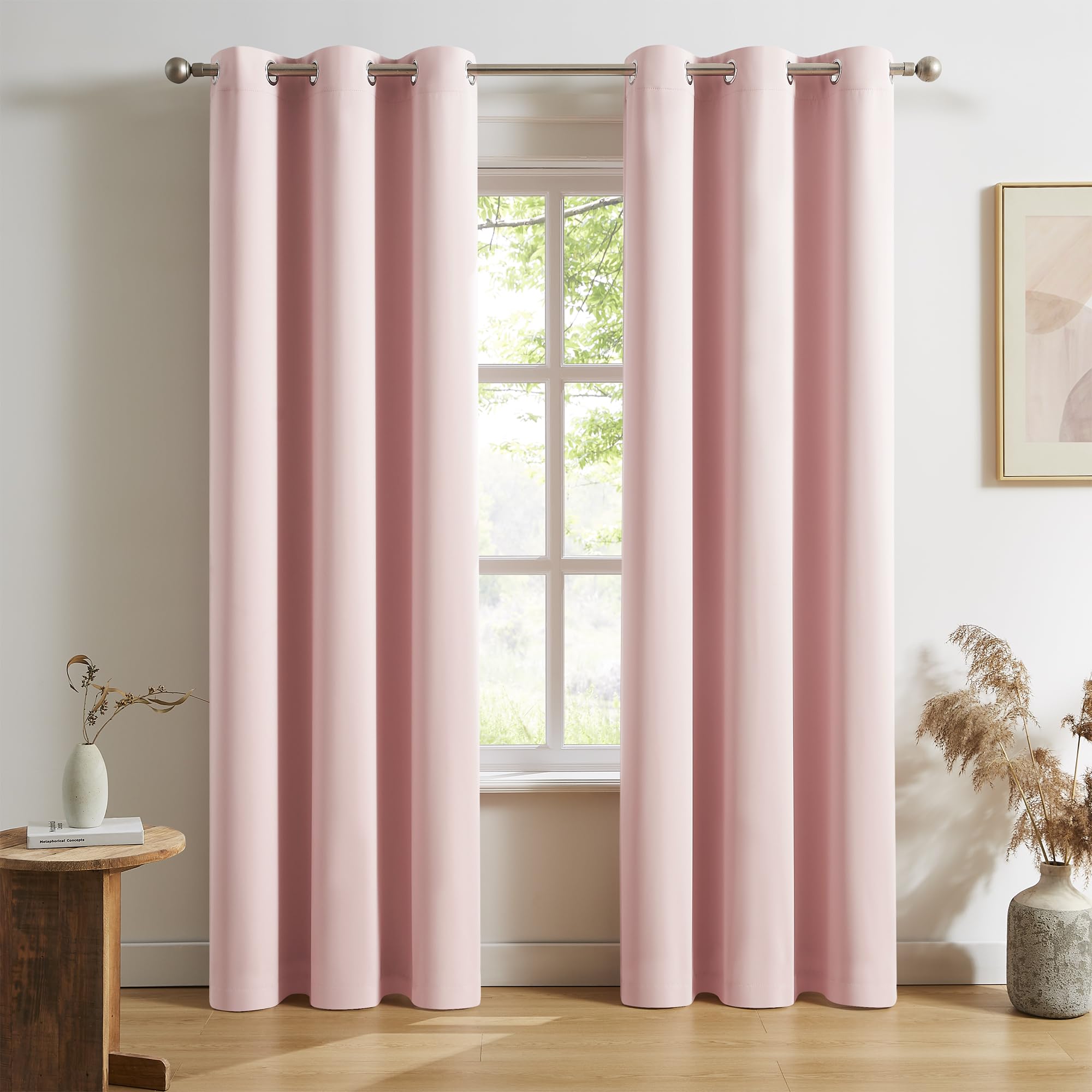 Dualife Baby Pink Curtains Blackout 90 Inch Length - Black Out Drapery Room Darkening Curtains For Nursery Thermal Insulated Gro