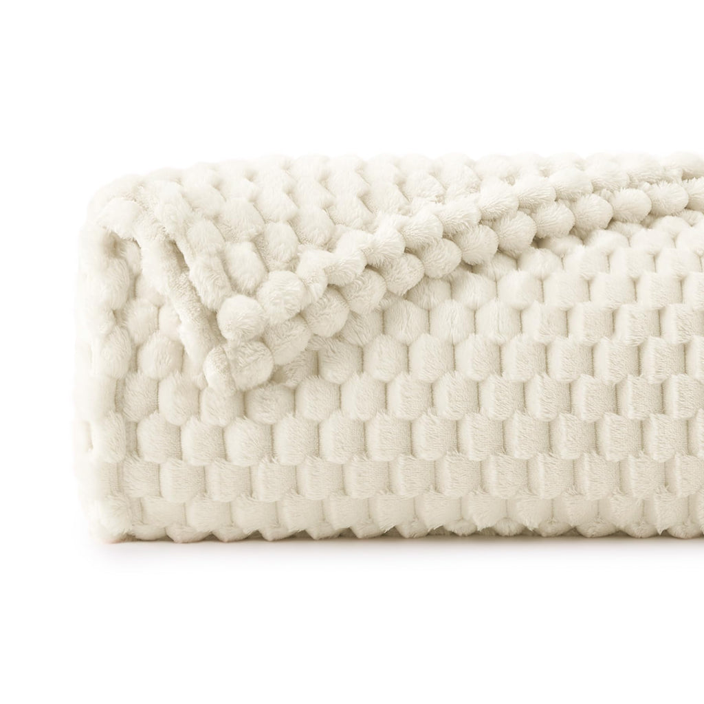 Bedelite Fleece Blanket - 3D Jacquard Decorative Cream Throw Blankets For Couch & Bed, Soft And Cozy Warm Plush Fluffy Blanket A