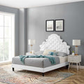 Modway Gwyneth Tufted Performance Velvet Queen Platform Bed In White With Black Wood Legs