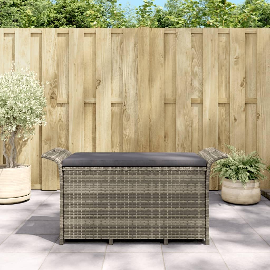vidaXL Stylish Patio Bench with Cushion - Gray Poly Rattan, 45.7&quot;x18.1&quot;x22.4&quot; - Ample Storage, Comfortable Seating, Weather-Resistant, Durable Material