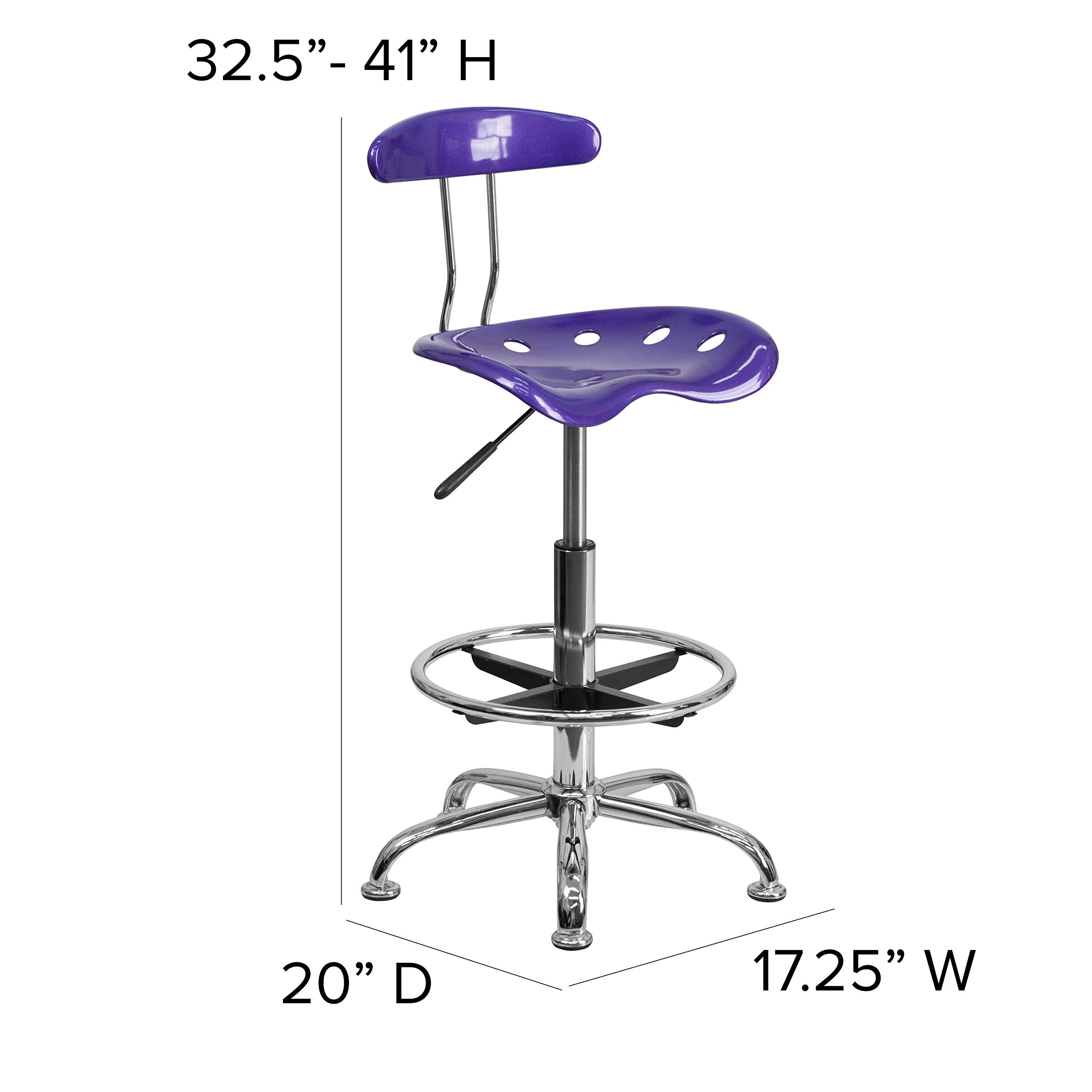 Flash Furniture Bradley Vibrant Violet and Chrome Drafting Stool with Tractor Seat