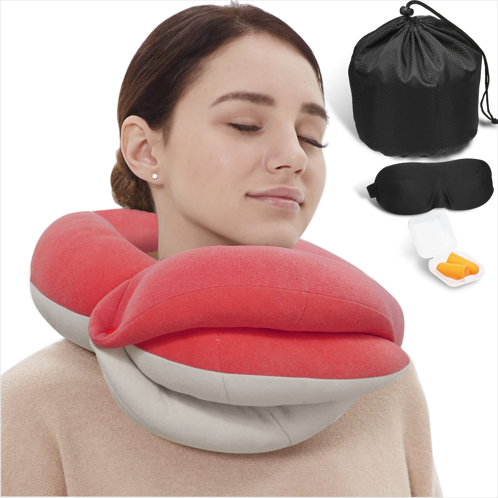 Buyue Travel Neck Pillows For Airplanes, 360    Head Support Sleeping Essentials For Long Flight, Skin-Friendly & Breathable, Ki