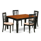 East West Furniture WENI5-BCH-C 5 Piece Dining Set Includes a Rectangle Dining Room Table with Butterfly Leaf and 4 Linen Fabric Upholstered Kitchen Chairs, 42x60 Inch, Black & Cherry