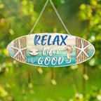 Hanging Beach Sign D  Cor, Starfish Wall D  Cor, Beach Plaque For Door With Sea Horse And Scallop, 12 X 4 Inch