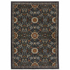 HomeRoots 507972 6 x 9 ft. Blue Red Ivory & Gold Oriental Power Loom Stain Resistant Rectangle Area Rug with Fringe