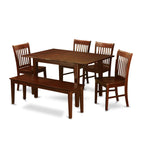 East West Furniture PSNO6C-MAH-W 6 Piece Kitchen Table & Chairs Set Contains a Rectangle Dining Room Table with Butterfly Leaf and 4 Dining Chairs with a Bench, 32x60 Inch, Mahogany