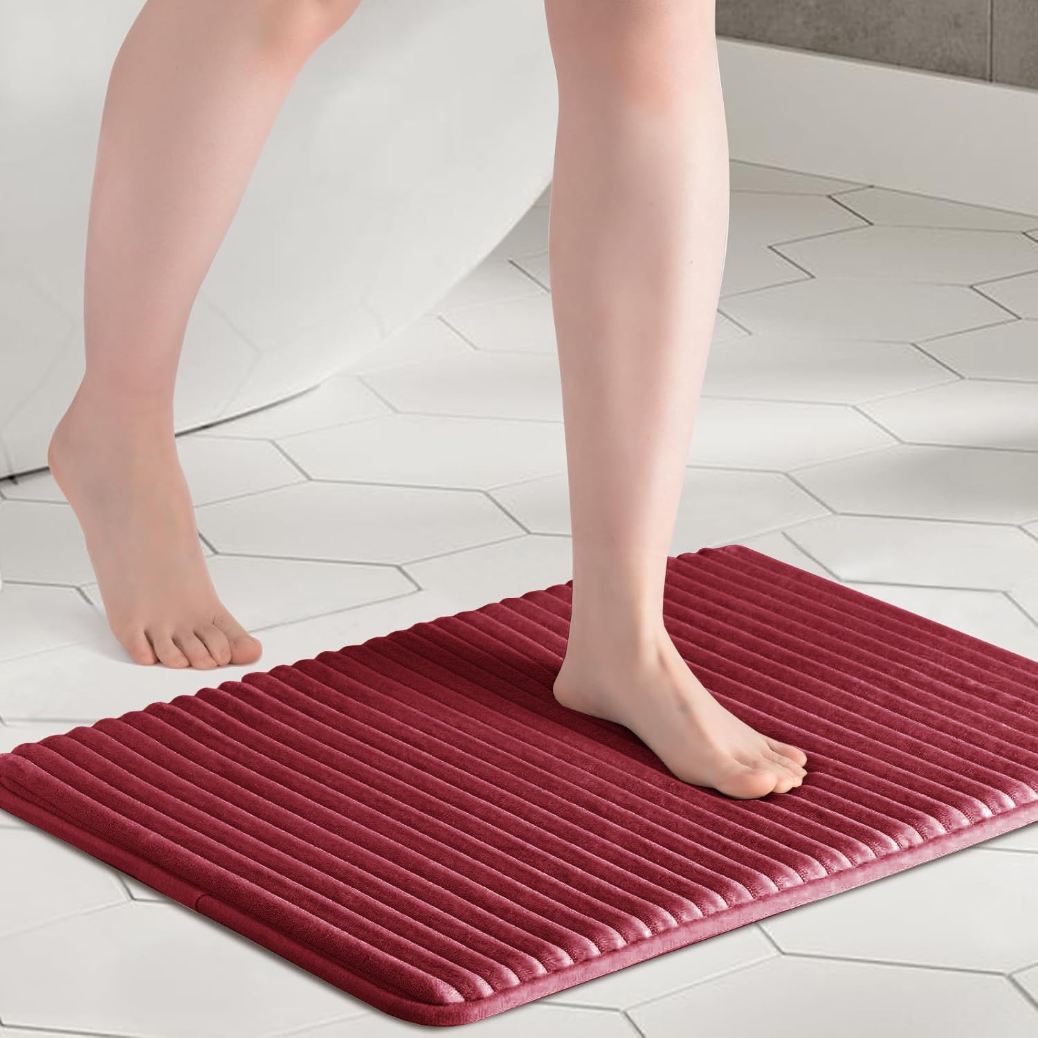 Vas Collections Memory Foam Bath Mat  NonSlip, WaterAbsorbent Bathroom Rug, Soft & QuickDry (60X40 Cm) (Red, 6040 Cm)