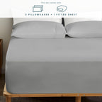 Gokotta Bamboo Rayon Fitted Sheet And Pillow Cases, Super Soft Cooling Fitted Sheet With 4 Elastic Corner Straps - 16'' Pocket F