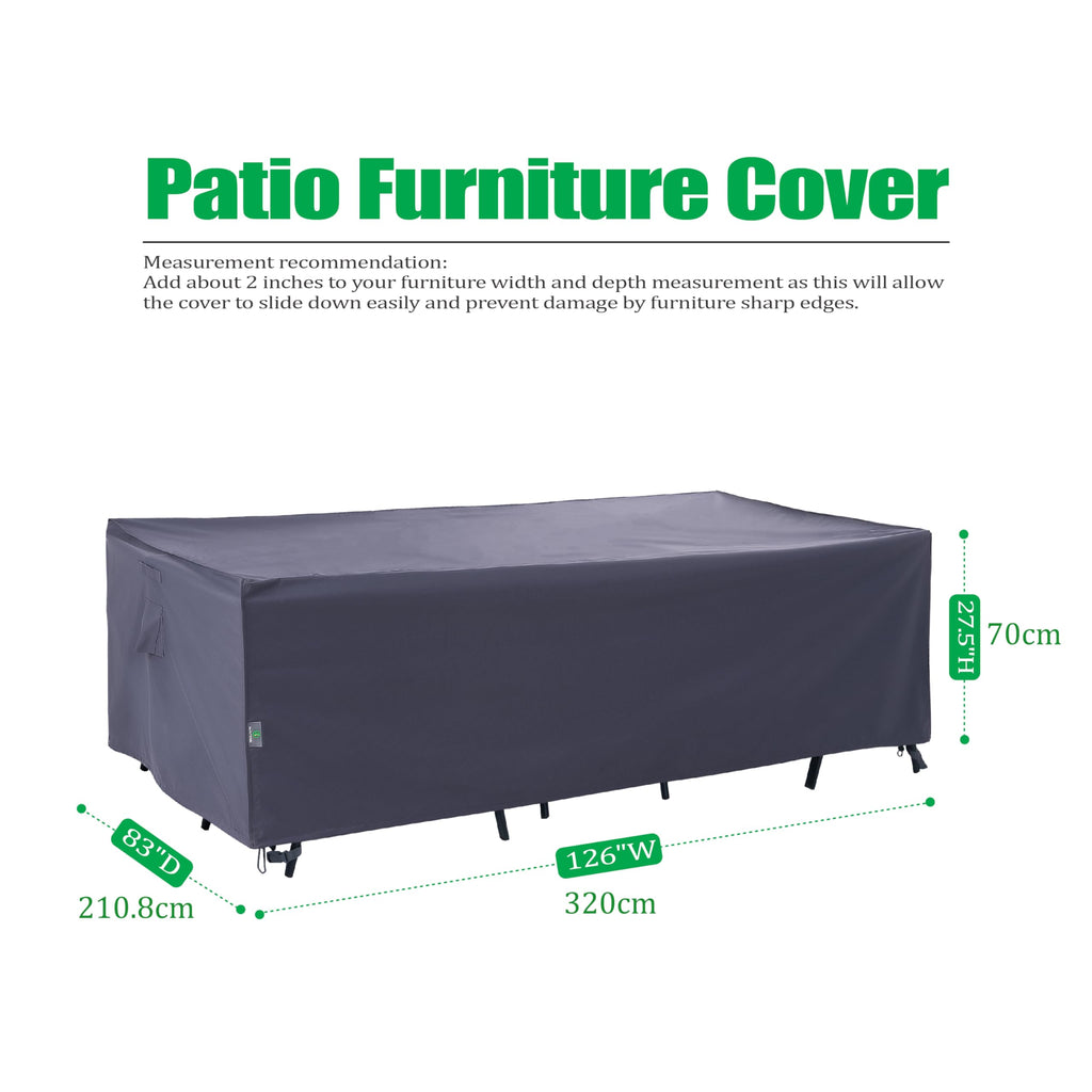 F&J Outdoors Heavy Duty Waterproof Anti-Uv Rip-Stop Fabric Large Patio Furniture Covers, Grey, 126'X83'X27.5'