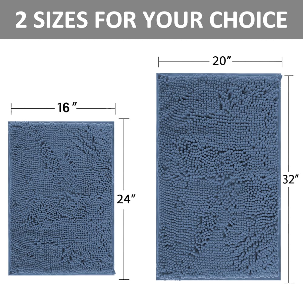 Blue Bathroom Rugs Chenille Bath Mats Set 2 Piece Extra Soft And Absorbent Shaggy Rugs, Machine Wash And Dry, Perfect Plush Bath