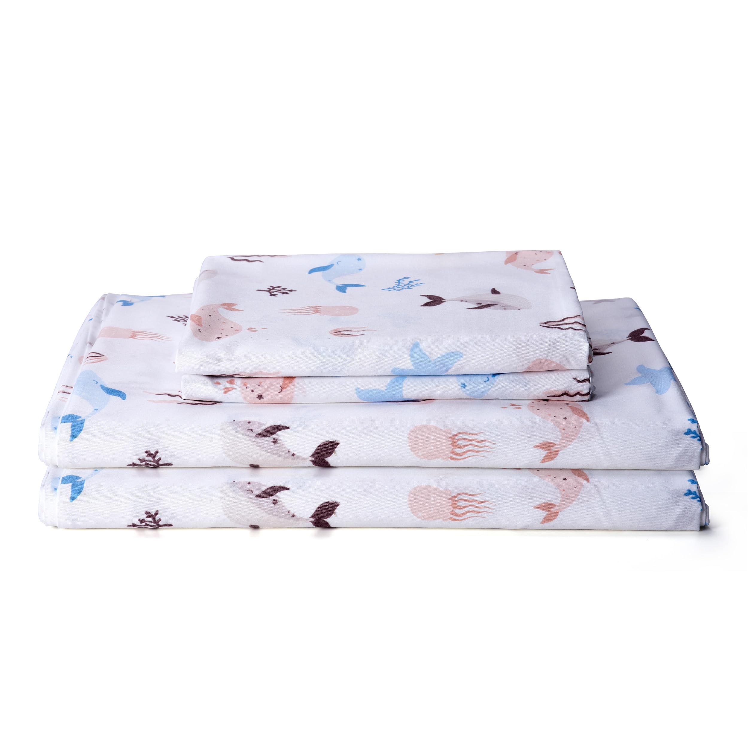 Sea Animal Full Sheets Fish Whale Underwater World Cute Cozy Fun Full Bed Sheet Set For Kids Girls Boys Children - Kids Bed Sheet Collection - Deep Pocket, Wrinkle Free And Soft Bedding - 4Pc