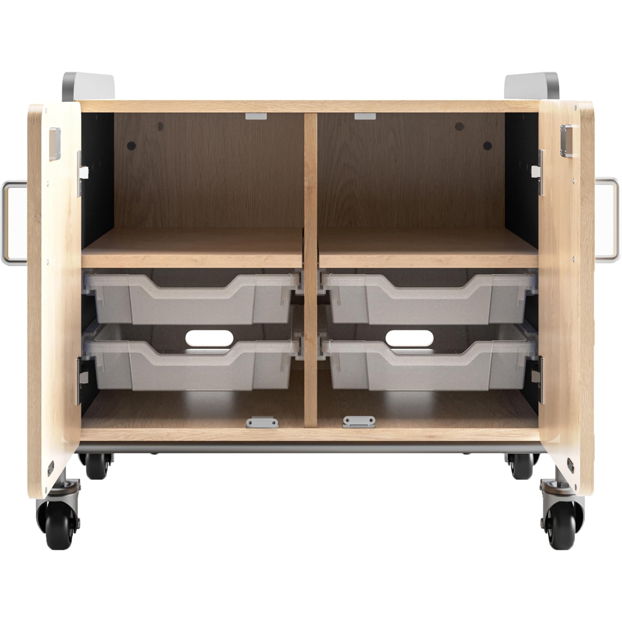 Safco Products 3933GRY Whiffle Typical 13, Double Column 4-Tote 2-Shelf Doored Rolling Storage Cart with Magnetic Dry-Erase Back, Gray, 27 1/4&quot; H, 27.25&quot; Tall